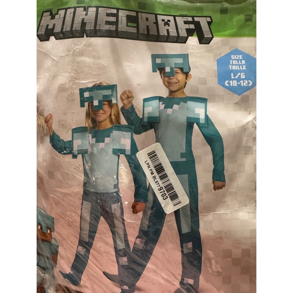 Minecraft Armor Halloween Costume Kids Large 10-12 Jumpsuit Gamer USED B2